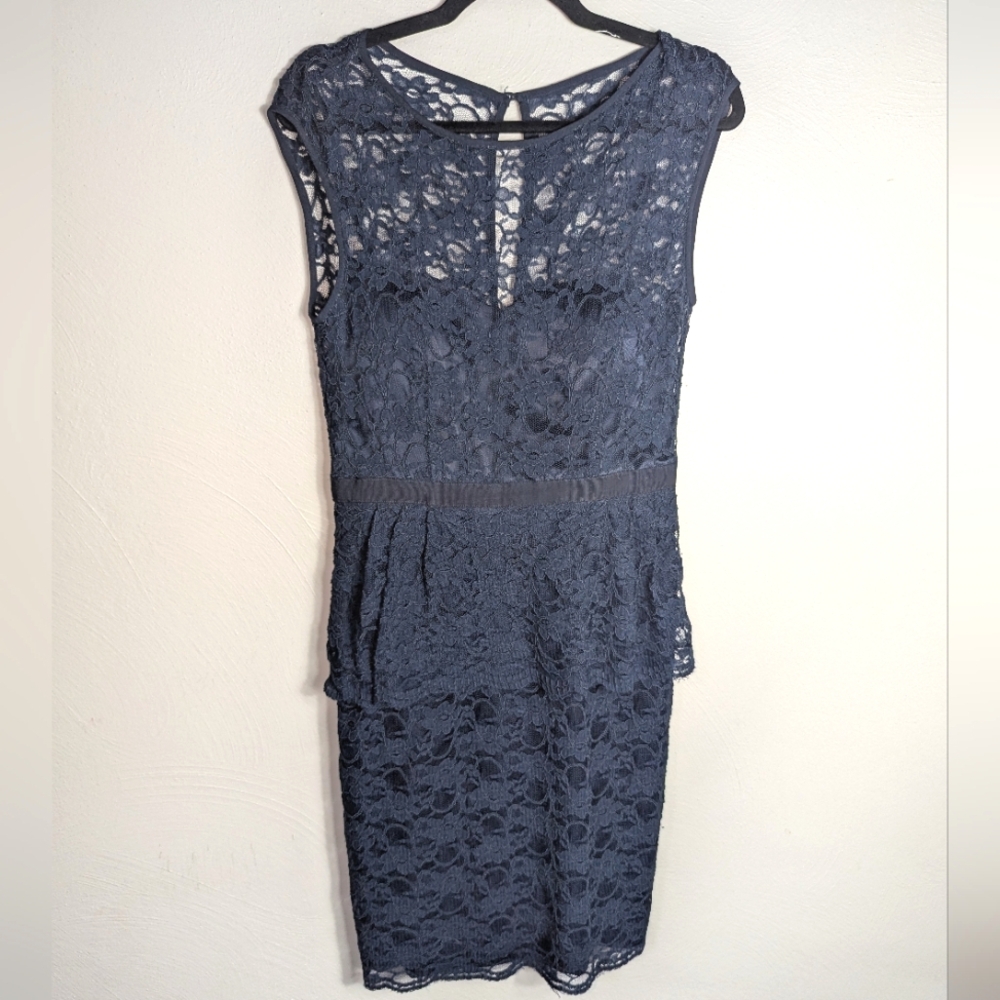 6 Eliza J Blue Navy Lace Peplum Cocktail Party Wedding Dress